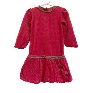 Petit Lem pink polkadot velour bubble dress. Long sleeve. embellished. Sz.24m
